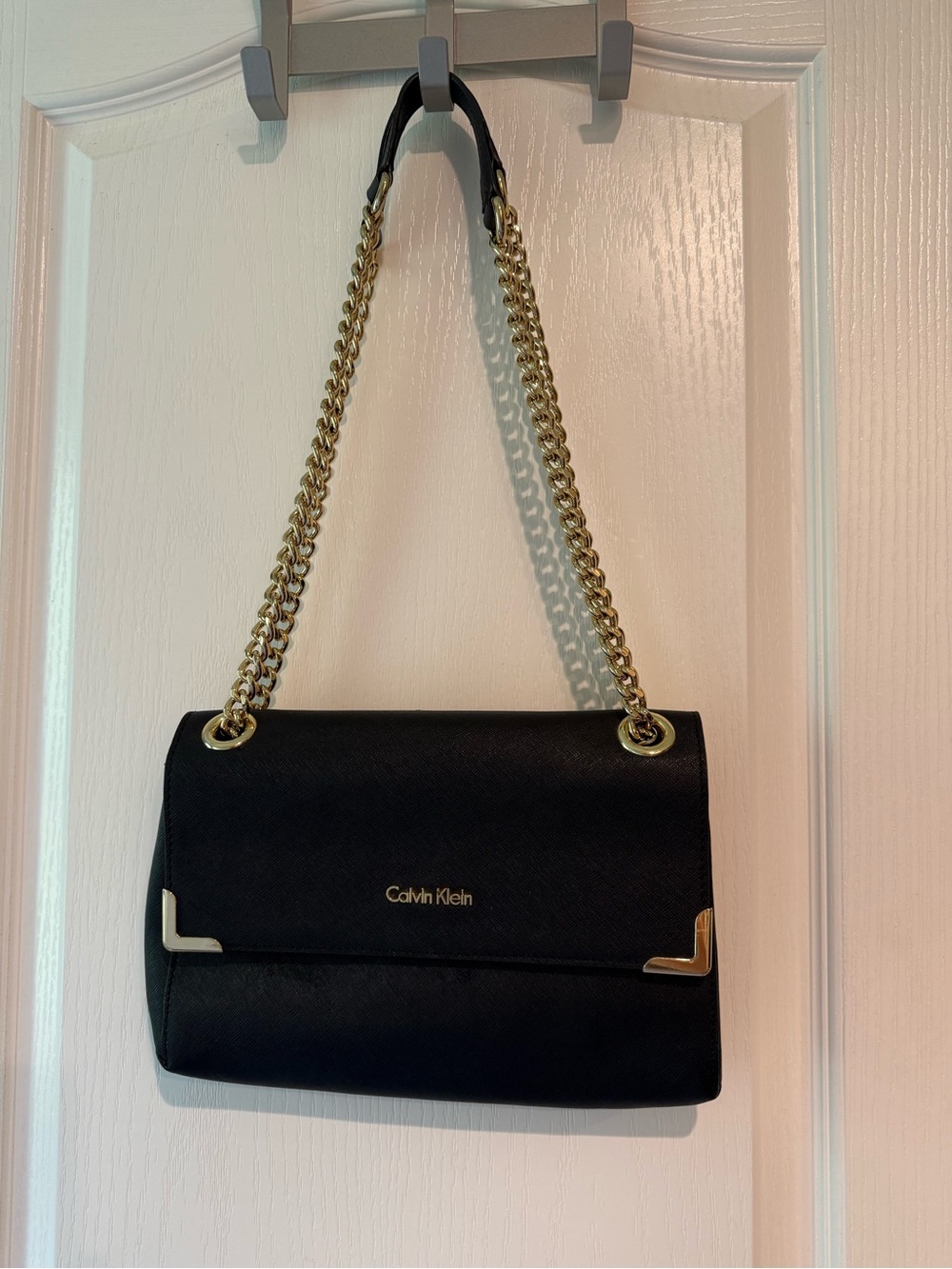 Calvin Klein Black Shoulder Bag with Gold Chain